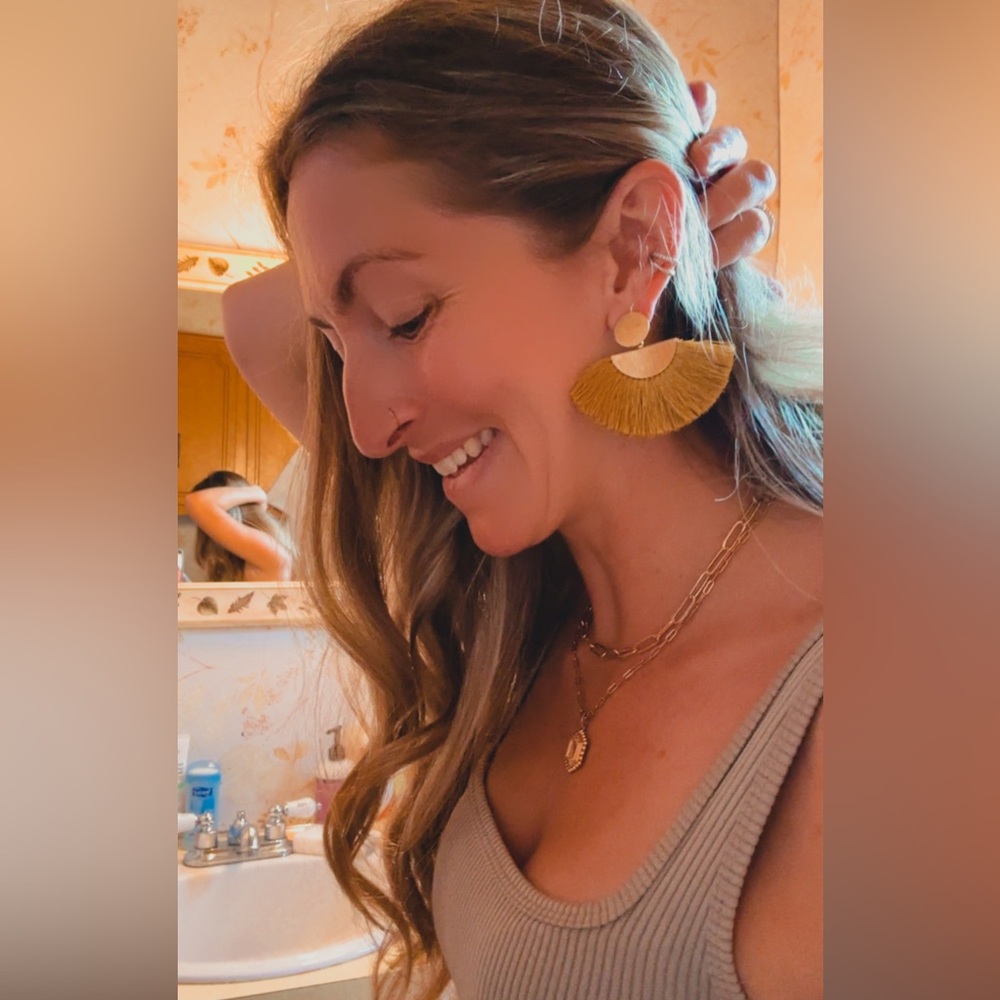 Gold & Mustard Yellow Fringe Statement Earrings